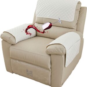 Waterproof Armchair Arm Cover 1 2 3 Seater Headrest Cover for Recliner Chair Anti-Slip Armchair Slipcover with Pockets Organiser Sofa Chair Arm Protector for Dog, Cat, Pets (Beige, 1 Seat 3 pc)
